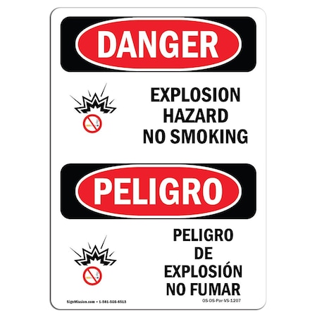 Signmission OSHA Danger, Explosion Hazard No Smoking Bilingual, 7in X 5in Decal, 5" W, 7" L, Bilingual Spanish OS-DS-D-57-VS-1207